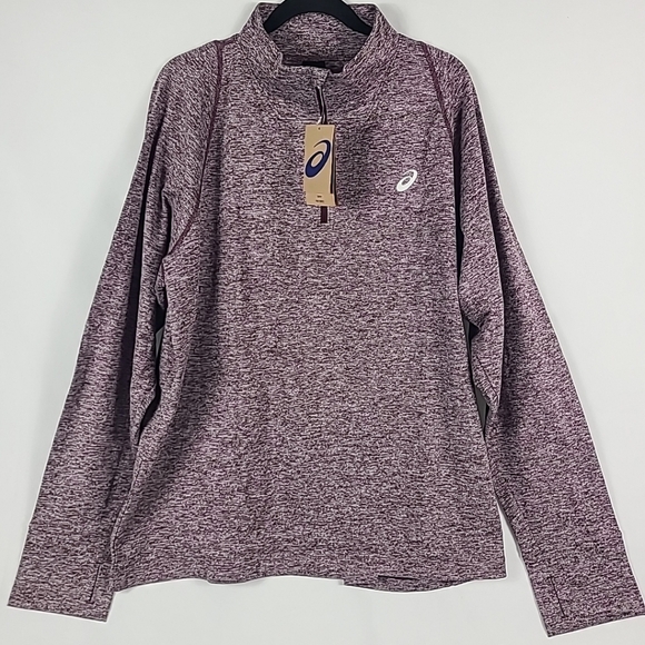 NWT ASICS Men's Thermopolis Quarter Zip Heather Maroon Size 2XL MSRP $70 - Picture 1 of 7